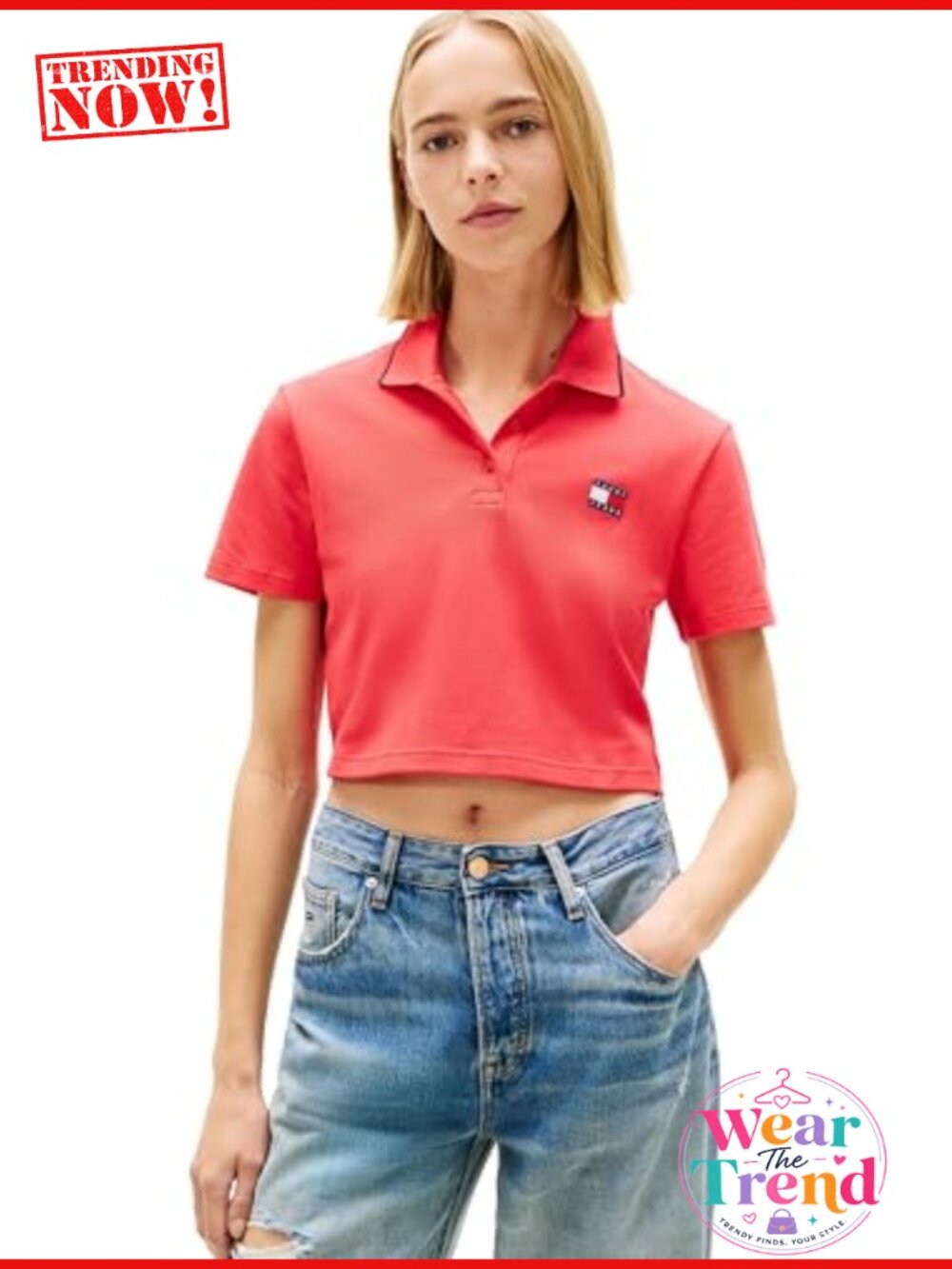 Lightweight Cotton Cropped Polo Short Sleeve Embroidered Badge Collared